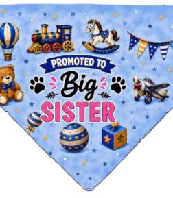 Baby announcement Dog bandana, Gender Reveal Dog bandana, Promoted to Big Sister Baby Boy pattern, It's a boy pet bandana (Medium)