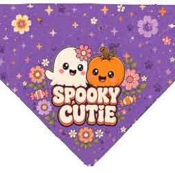 Halloween Dog bandana, Cute Halloween Pet bandana, Slide on collar pet scarf, Spooky Vibes Purple